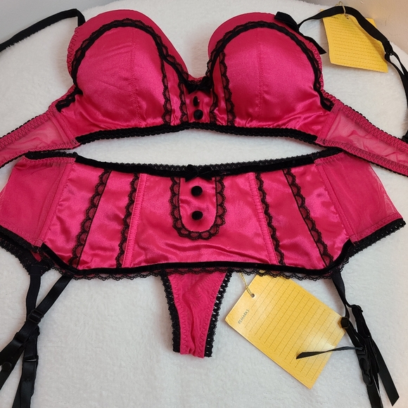 Rare VTG VS Sexy Little Things Silky Satin Tuxedo Bra/ Panty Set Size 34C/med - Picture 6 of 9